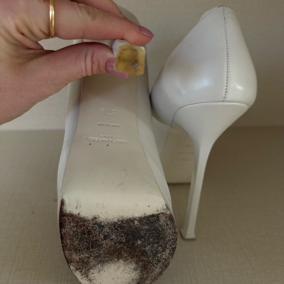 Saint Laurent Paris White/Black Leather Tribtoo Platform Pumps - Picture 5 of 6